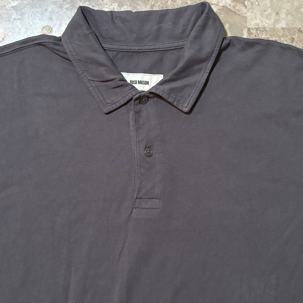 Buck Mason Sueded Cotton Polo Shirt Mens Large Grey Short Sleeve Basic